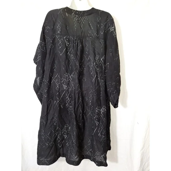 Eileen Fisher Black Geometric Kaftan open sz L/XL Witchy gothcore Silk top - Picture 2 of 4